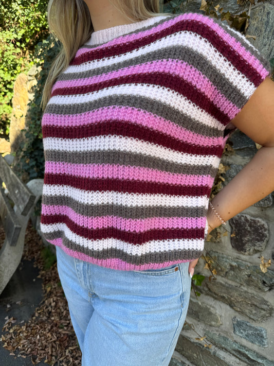 Kurzarm Pullover beere gestreift