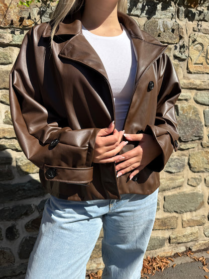 Leder Trenchcoat short