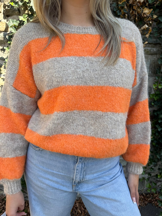 Pullover Streifen orange braun