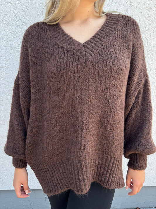 kuscheliger Pullover mit V-Ausschnitt braun