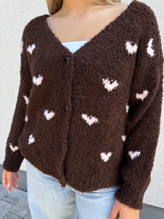 Boucle Strickjacke mit Herzen