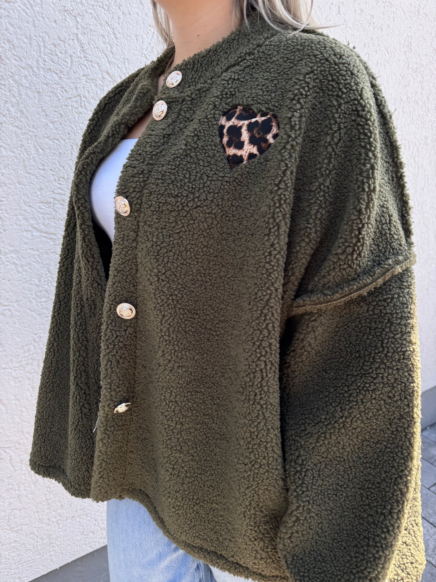 Teddyjacke mit Herz khaki