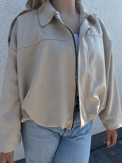 Oversize Wildlederjacke beige