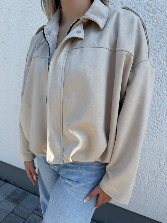 Oversize Wildlederjacke beige