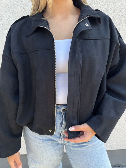 Oversize Wildlederjacke schwarz