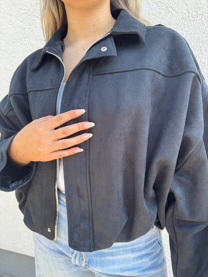 Oversize Wildlederjacke schwarz
