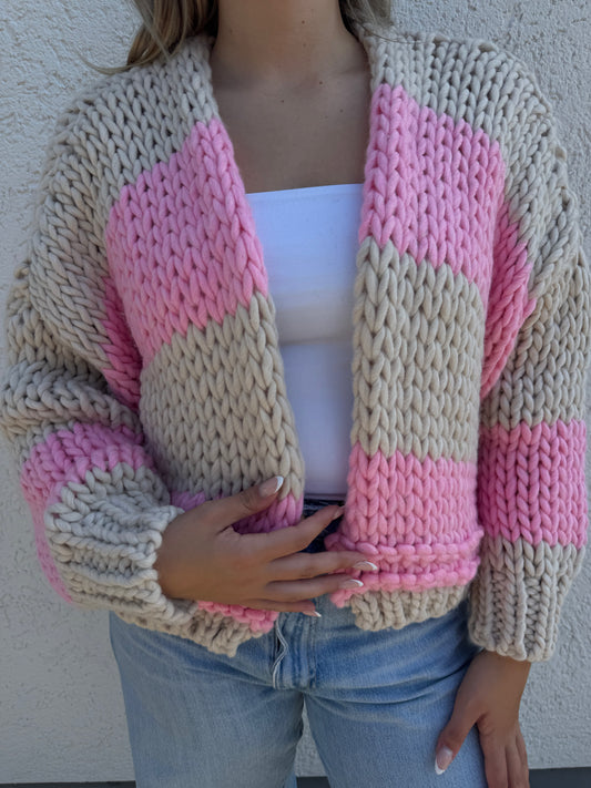 Grobstrick Cardigan rosa