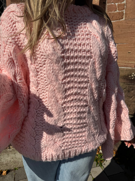 Oversize Handmade Strickpullover rosa