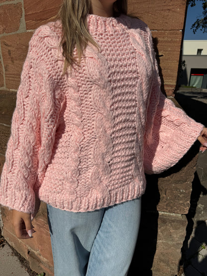 Oversize Handmade Strickpullover rosa
