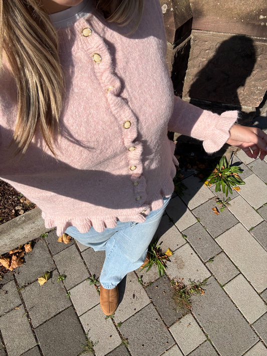 Strickjacke mit Volantärmeln rosa