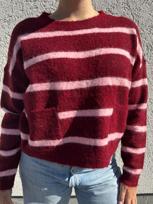 Pullover back stripes weinrot