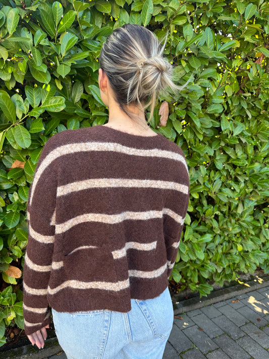 Pullover back stripes braun