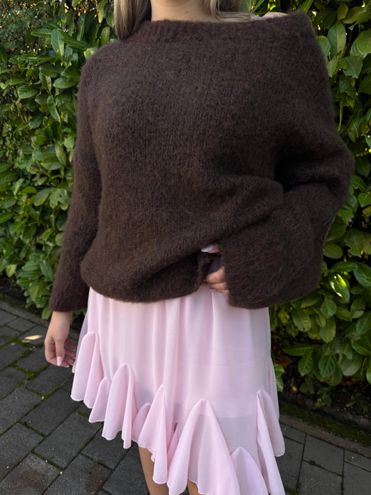 kuscheliger Pullover off shoulder braun