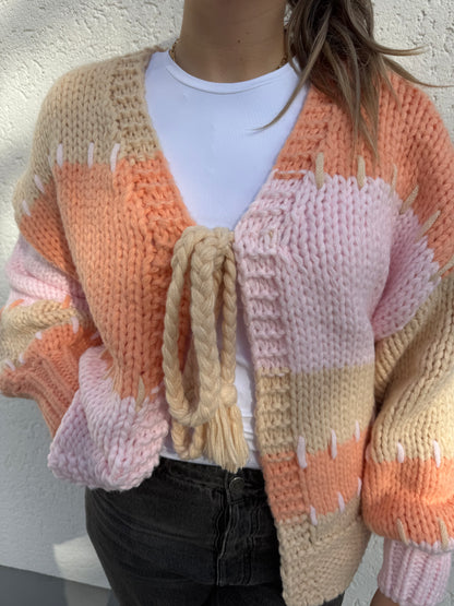 Grobstrick Cardigan mit geflochtener Schleife