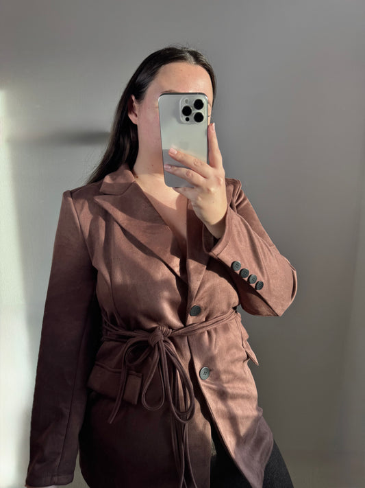 Wildleder Blazer mit Bindeband braun