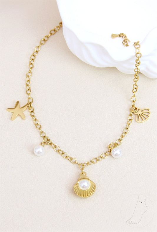 Fußkettchen Muschel und Perlen