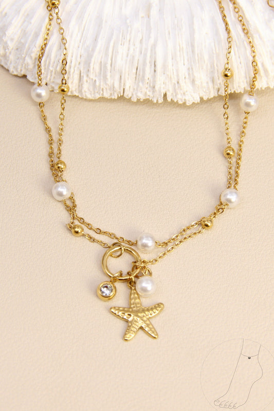 Fußkettchen Stern und Perlen